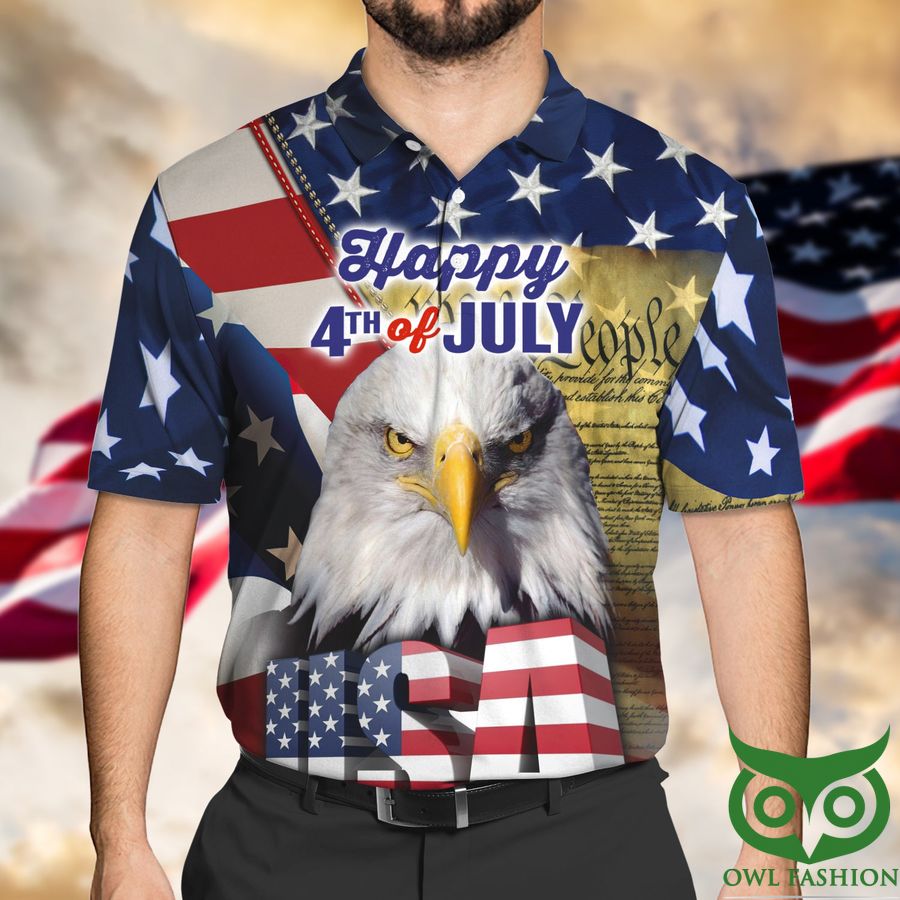 46 Happy 4th Of July Eagle and US Flag 3D Polo
