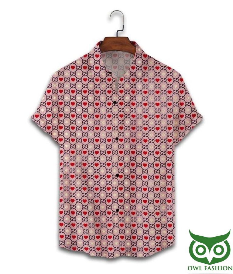 42 Limited Edition Gucci Pink with Red Hearts Hawaiian Shirt Shorts