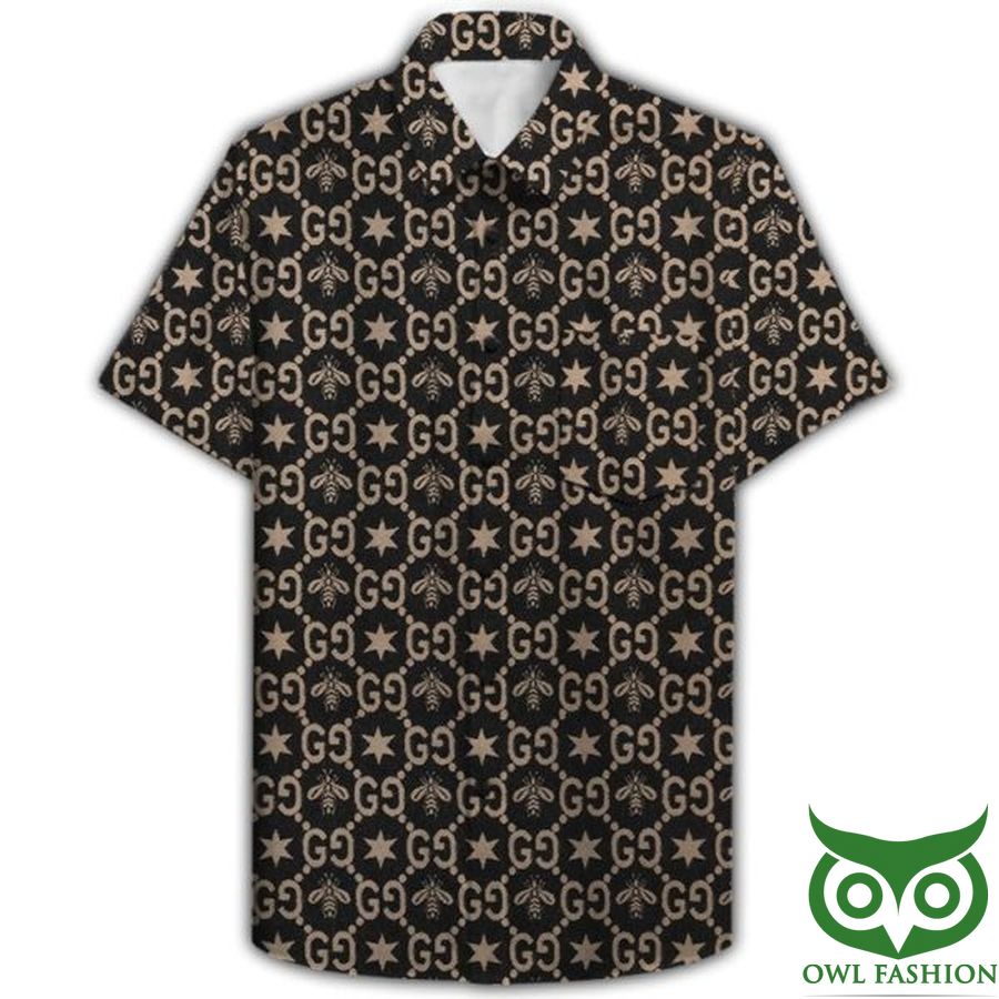 19 Limited Edition Gucci Yellow Logo on Black Hawaiian Shirt Shorts
