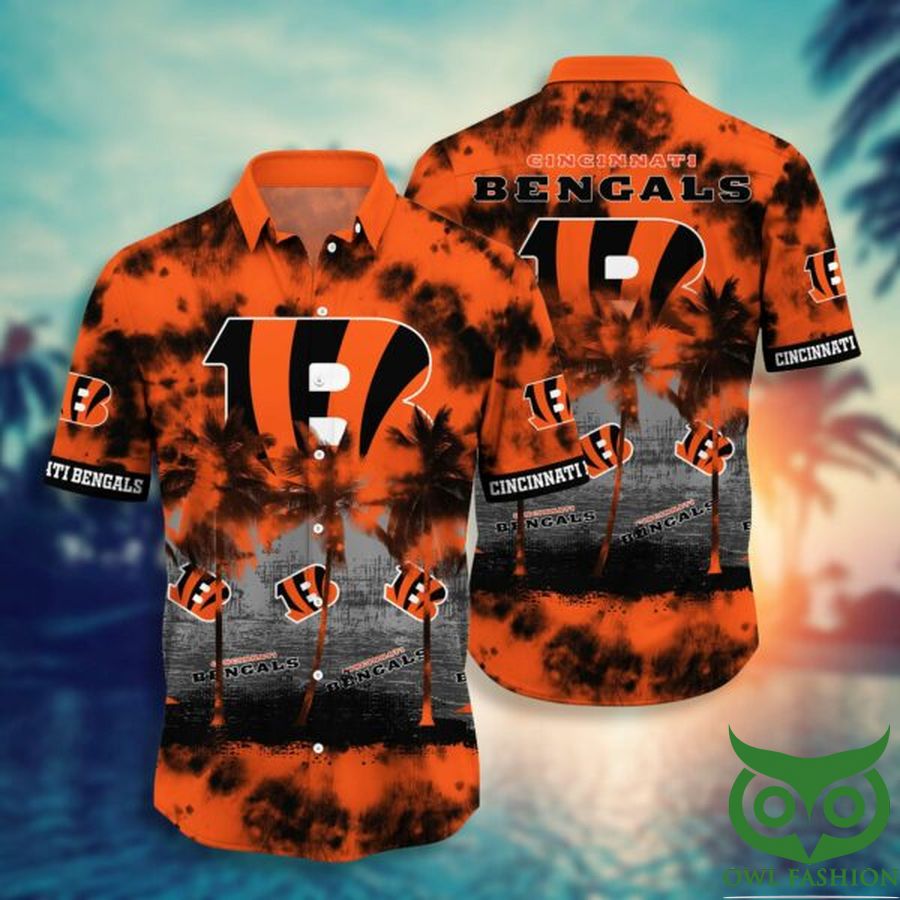6 NFL Cincinnati Bengals Orange with Black SplashHawaiian Shirt