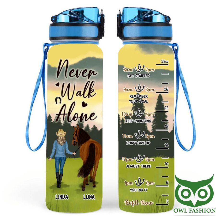 85 Personalized Horse Girl Standing on Grass Field Water Tracker Bottle