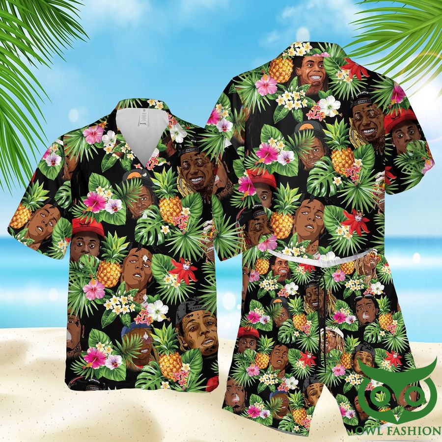 36 LW82 Summer Black Green Hawaiian Shirt Shorts