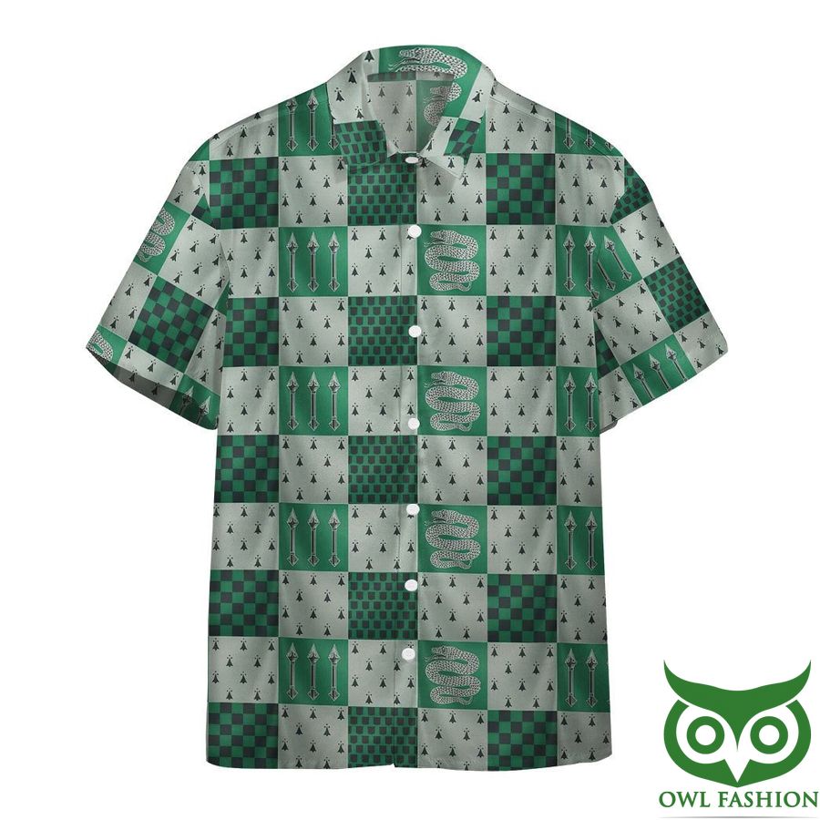 233 3D Harry Potter Slytherin House Check Pattern Hawaiian Shirt