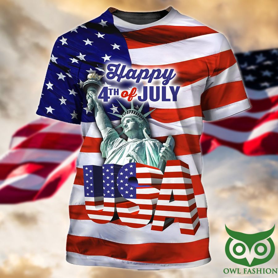 59 Happy 4th Of July Statue of Liberty and Flag 3D T shirt