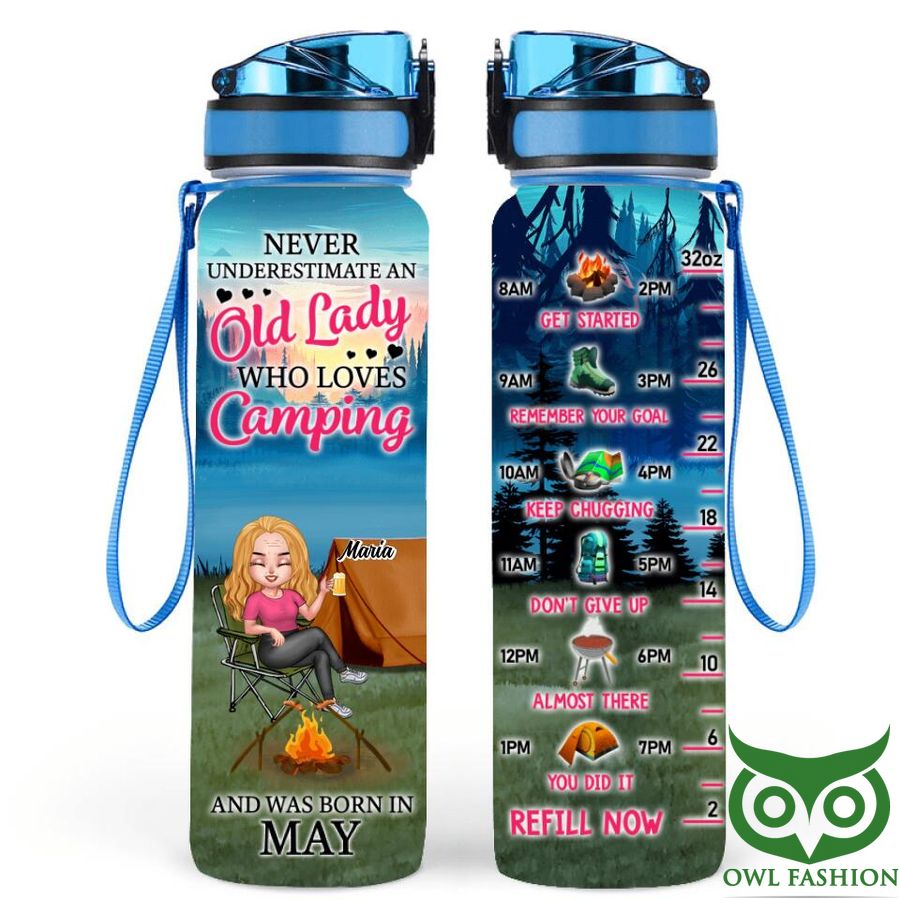 62 Personalized Camping Queen Old Lady Who Loves Camping Water Tracker Bottle