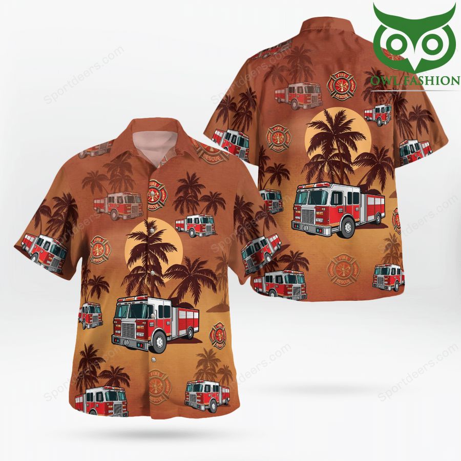 186 Firefighter firetruck palm trees Hawaiian shirt