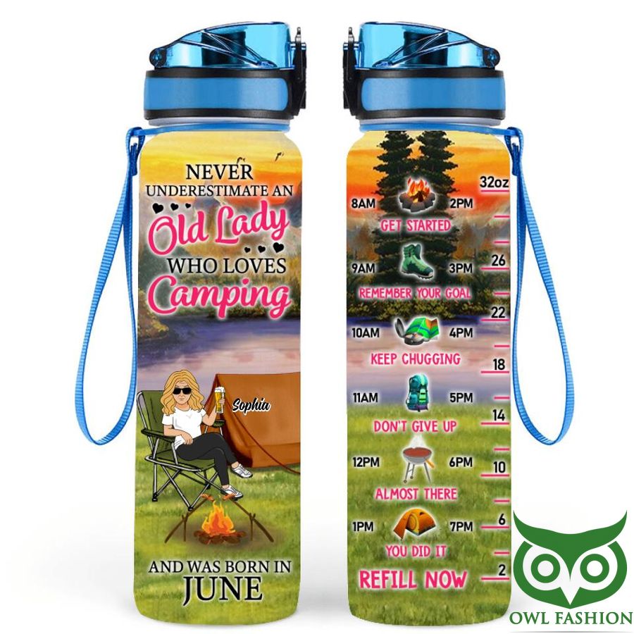 55 Personalized Camping Queen Never Underestimate Old Lady Water Tracker Bottle