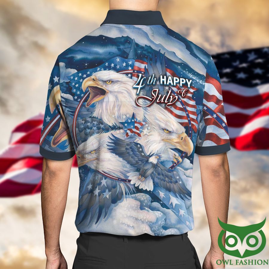51 Happy 4th Of July Eagle Flying in Sky and Flag 3D Polo