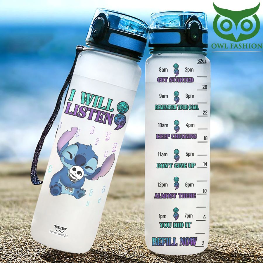 Stitch Suicide Awareness I Will Listen Water Tracker Bottle - Owl ...