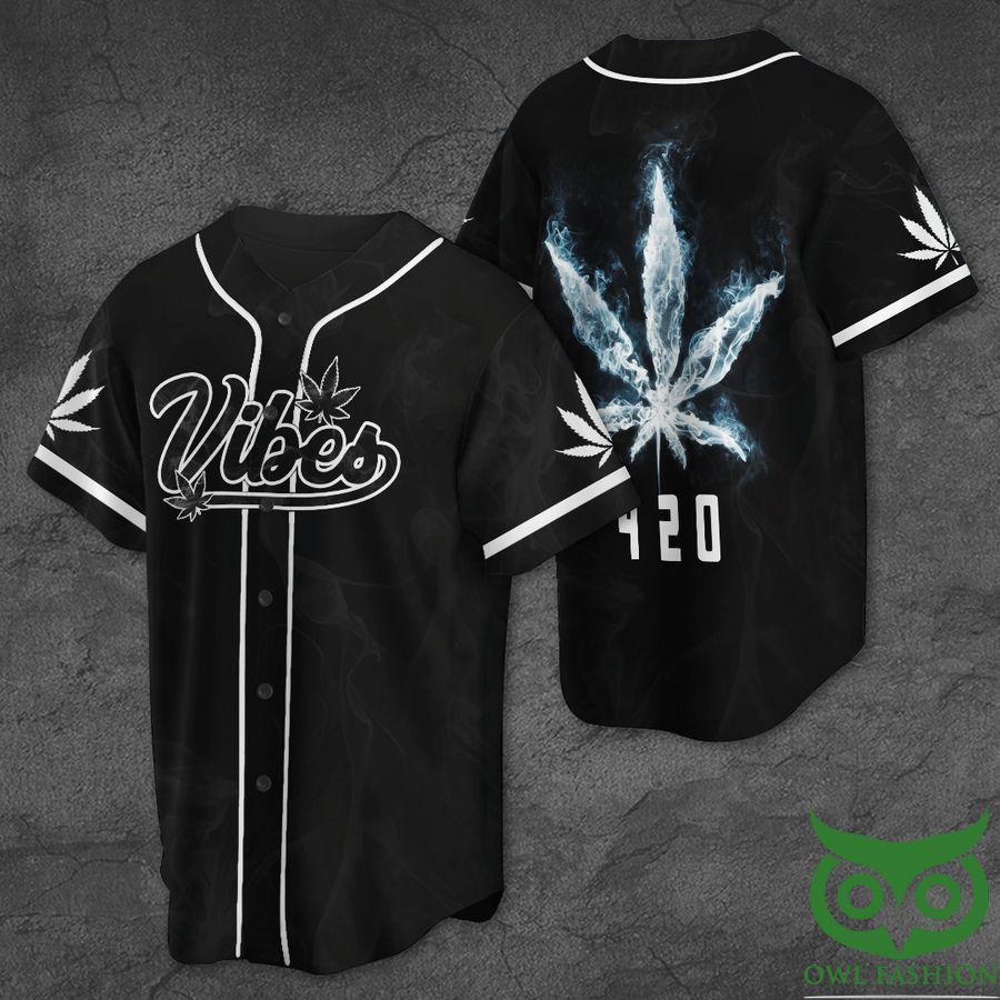 14 Custom Name 420 Vibes Weed Black Baseball Jersey Shirt