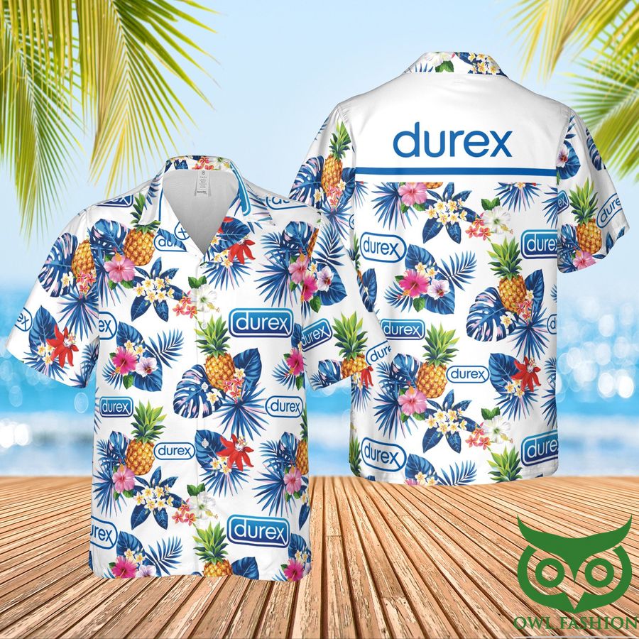 44 Durex Condoms White Blue Hawaiian Shirt