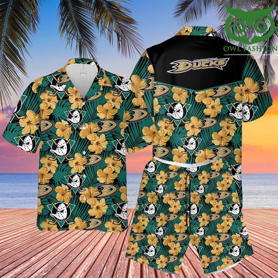 76 Anaheim The Ducks flower 3D Hawaiian Shirt Shorts aloha summer