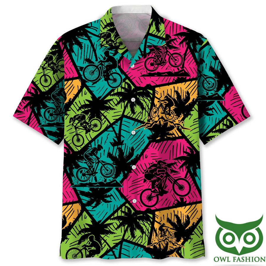 49 Mountain Bike Black Beach Colorful Hawaiian Shirt