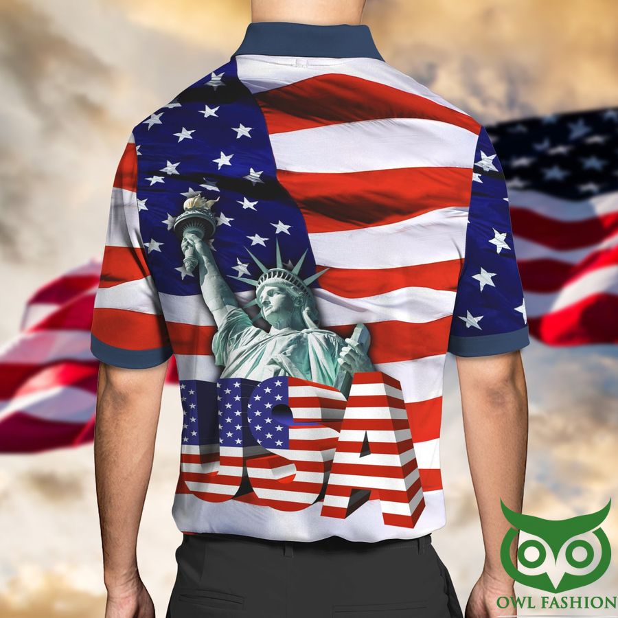 49 Happy 4th Of July Statue of Liberty and Flag 3D Polo