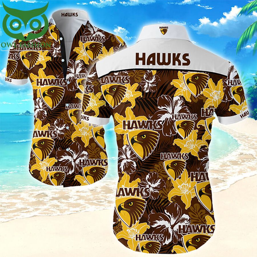 22 Hawthorn Football Club Hawks Tropical Flower Hawaiian Shirt