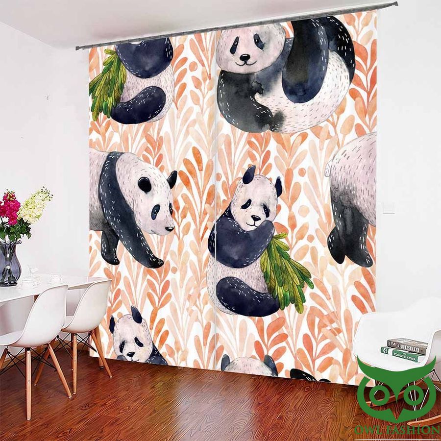 7 Orange Leaves Panda Eating Window Curtain