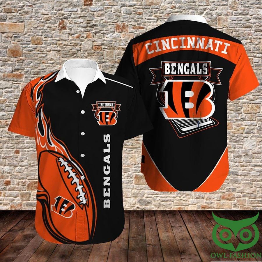27 NFL Cincinnati Bengals Rugby Ball Black Orange Logo Hawaiian Shirt