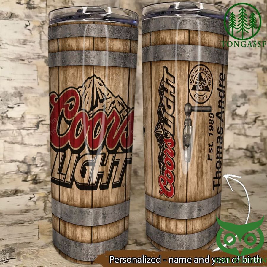 28 Personalized Beer Coors Light Wooden pattern Skinny Tumbler