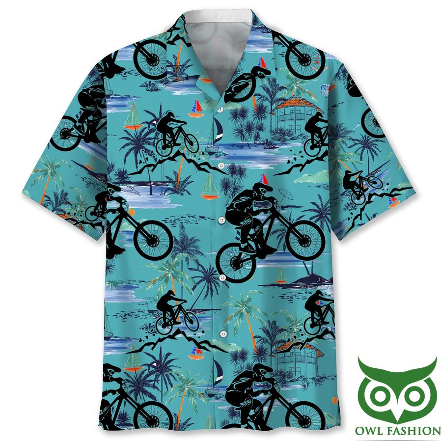 47 Mountain Bike Black Beach Turquoise Hawaiian Shirt
