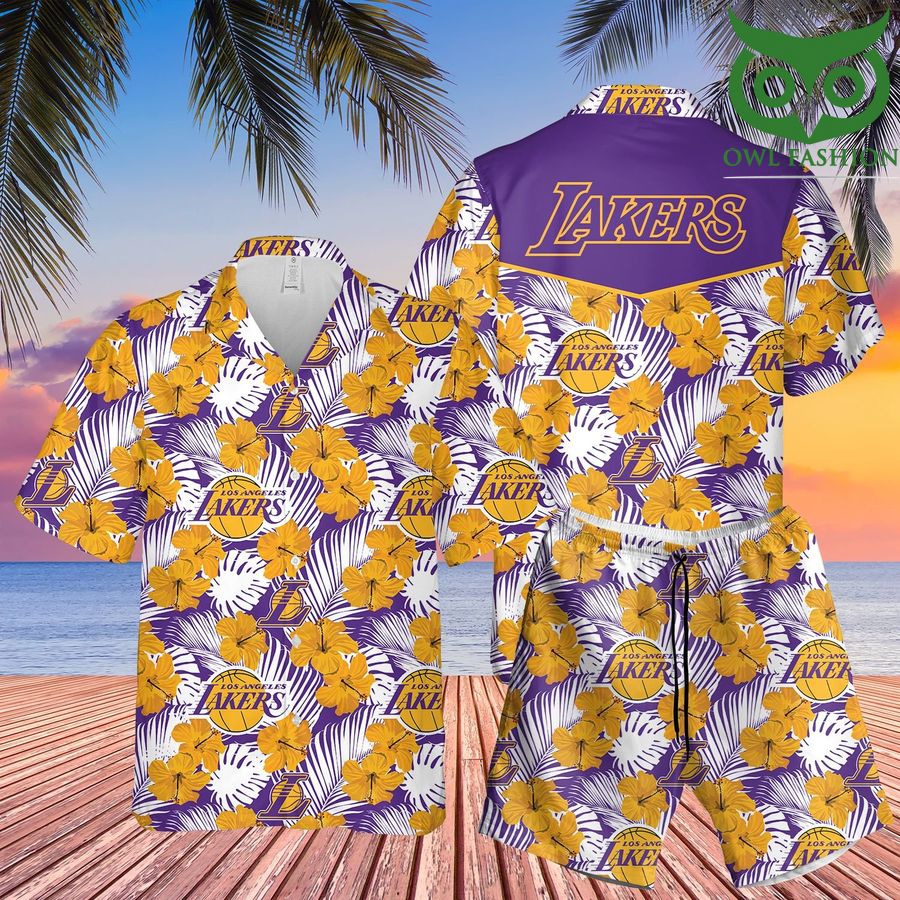 73 Basketball LA Lakers 3D Hawaiian Shirt Shorts aloha summer