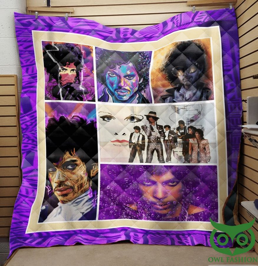 67 The Artist Prince Faces Purple Border Quilt Blanket