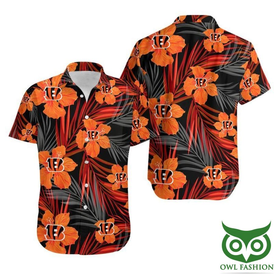6 NFL Cincinnati Bengals Orange Flowers Leaf Hawaiian Shirt