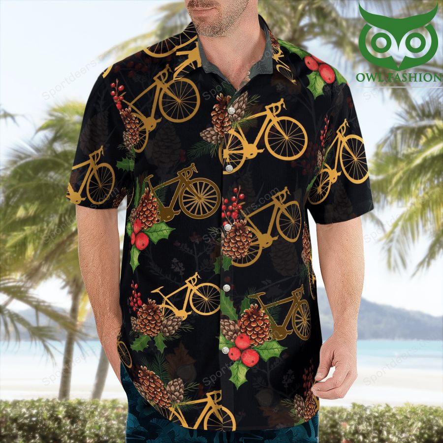 157 Golden Bike cycling pine cones Hawaiian shirt