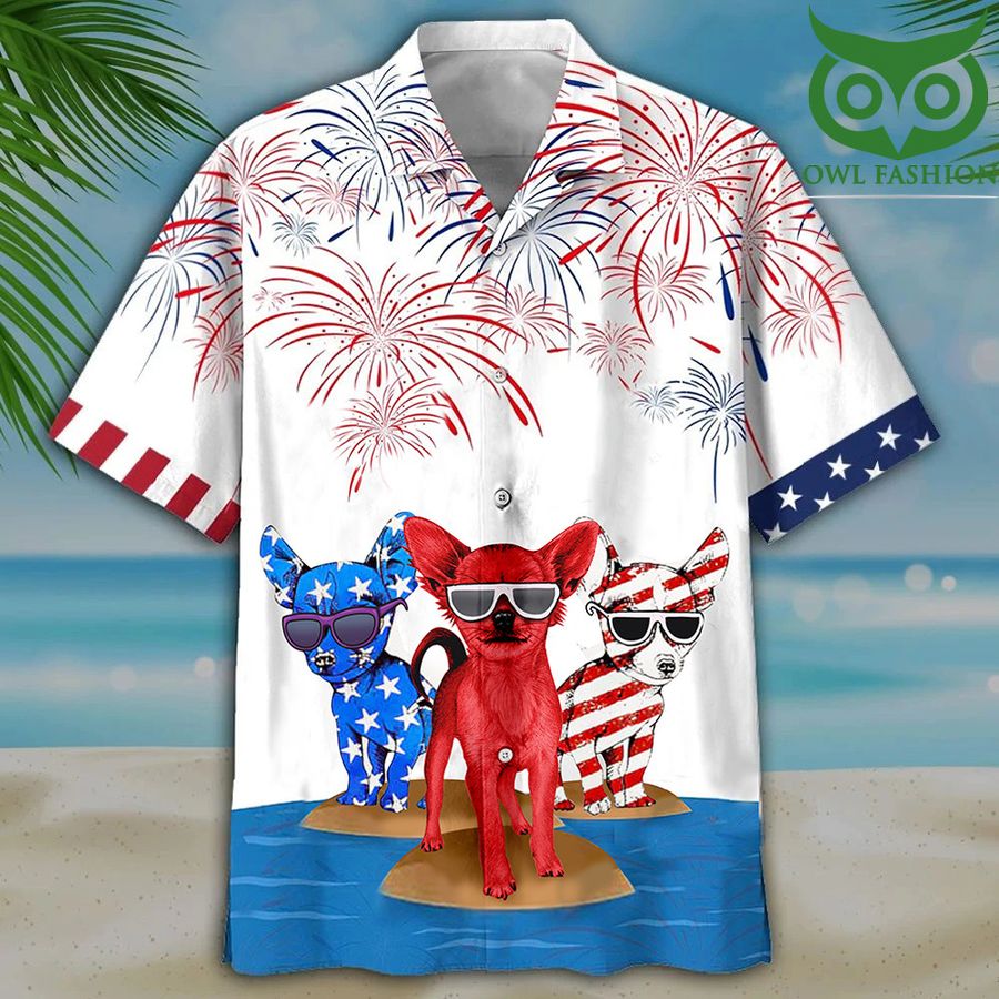 40 Chihuahua With Firework Hawaii Shirt Fourth Of July Patriotic Hawaiian Shirt Dog Owners Gifts