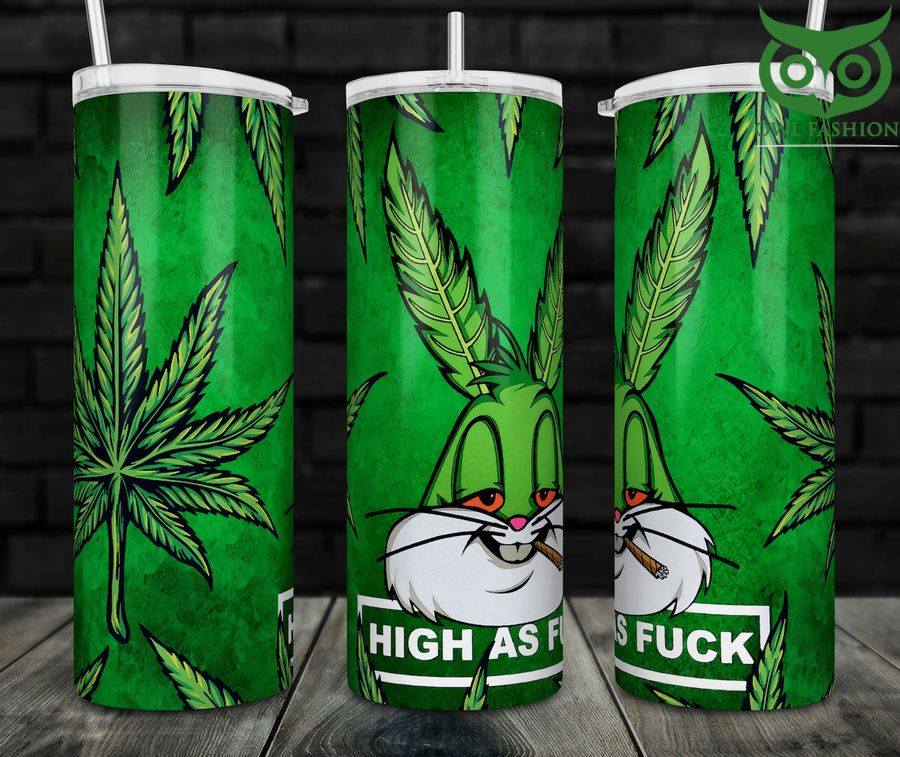 2 Weed rabbit high as fuck green Skinny Tumbler Cup