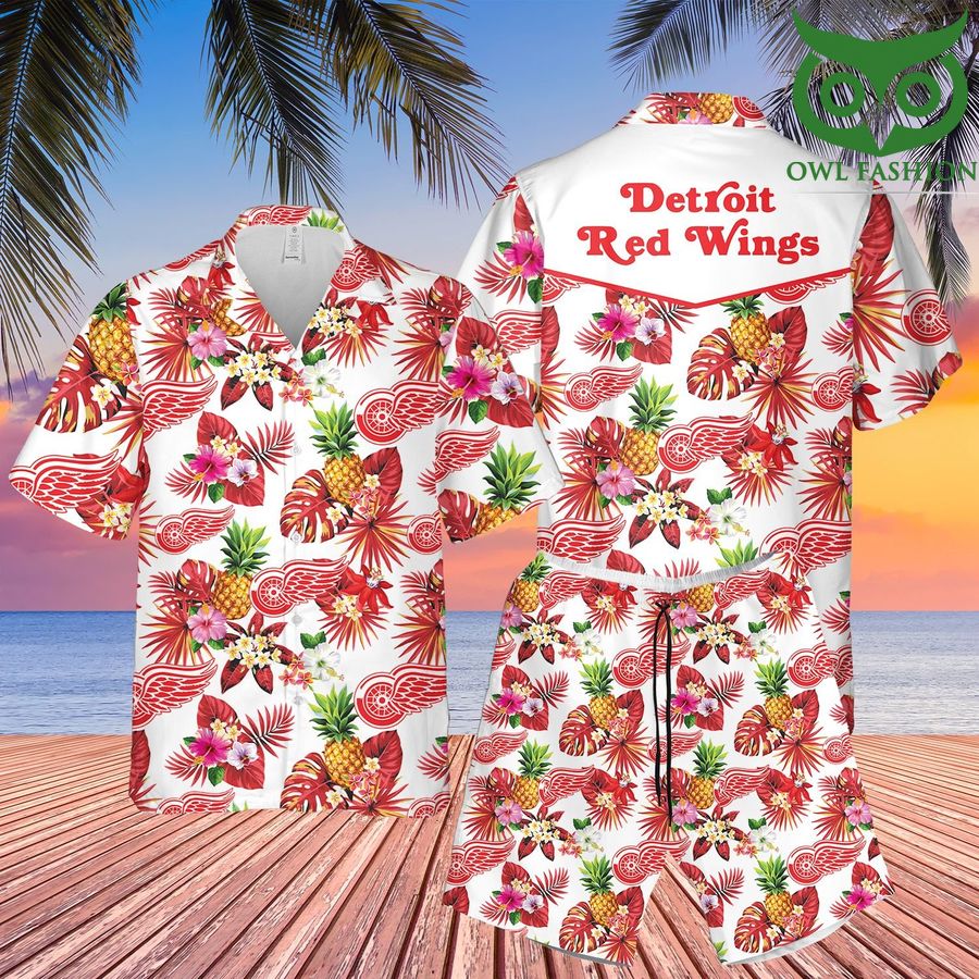 78 Detroit Red Wings pineapple 3D Hawaiian Shirt Shorts aloha summer
