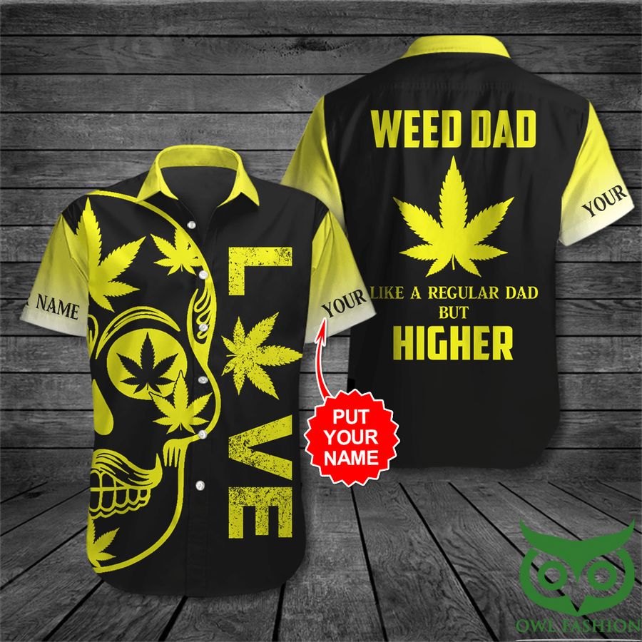 17 Customized Weed Dad Yellow Leaf Skull Black Hawaiian Shirt