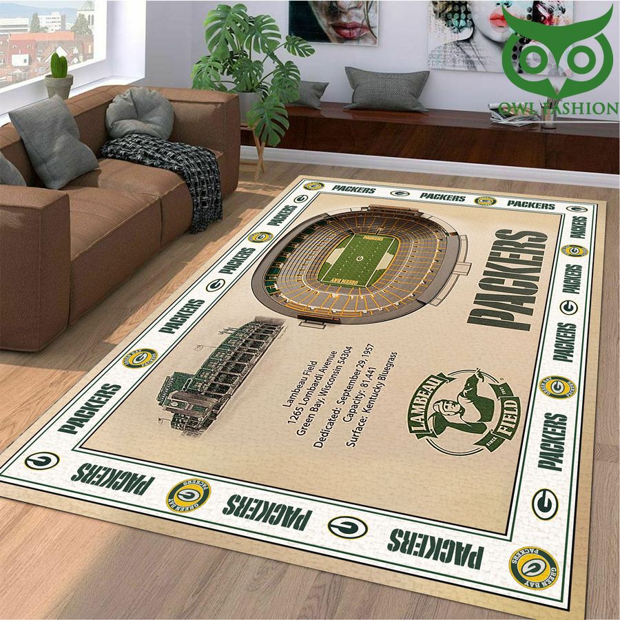 246 Fan Design Bordered Green Bay Packers Stadium 3D View Area Rug