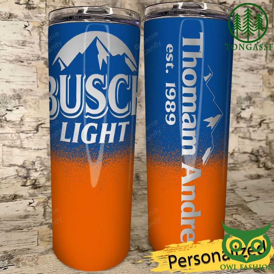 179 Personalized Busch Beer Blue and Orange Stainless Steel Skinny Tumbler
