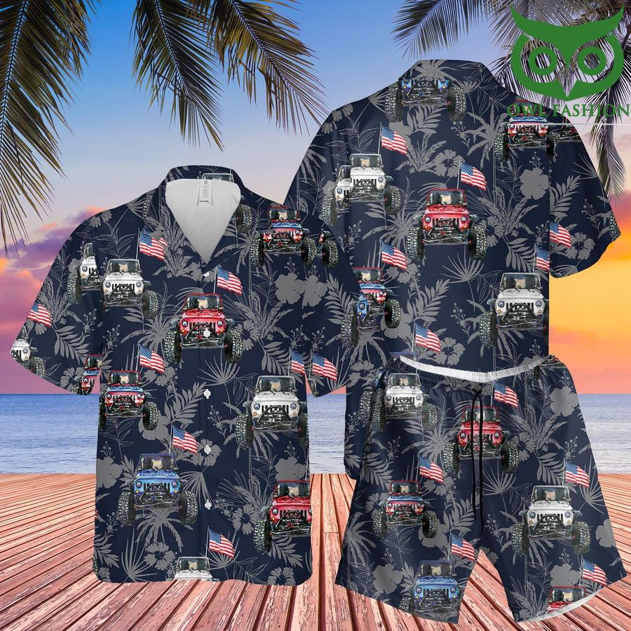 2 Love Jeep Car American Flag 3D Hawaii Shirts Shorts summer