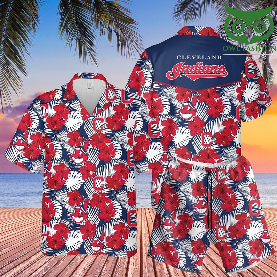 102 Cleveland Indians hibicus 3D Hawaiian Shirt Shorts aloha summer