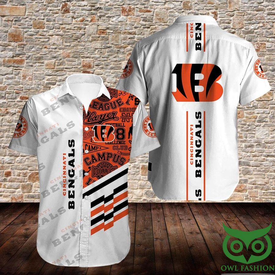 20 NFL Cincinnati Bengals White Orange with Symbols Hawaiian Shirt
