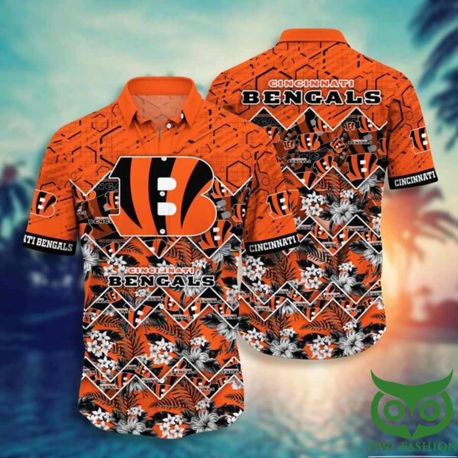 20 NFL Cincinnati Bengals Black Flowers Orange Hawaiian Shirt