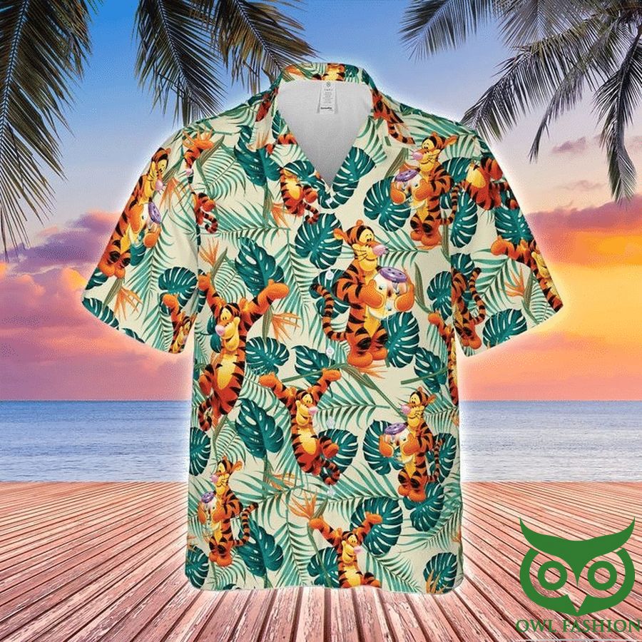 Disney Tigger Green Leaf Beige Hawaiian Shirt