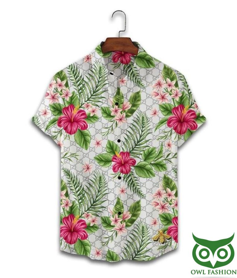59 Limited Edition Gucci Pink Flowers White Hawaiian Shirt Shorts
