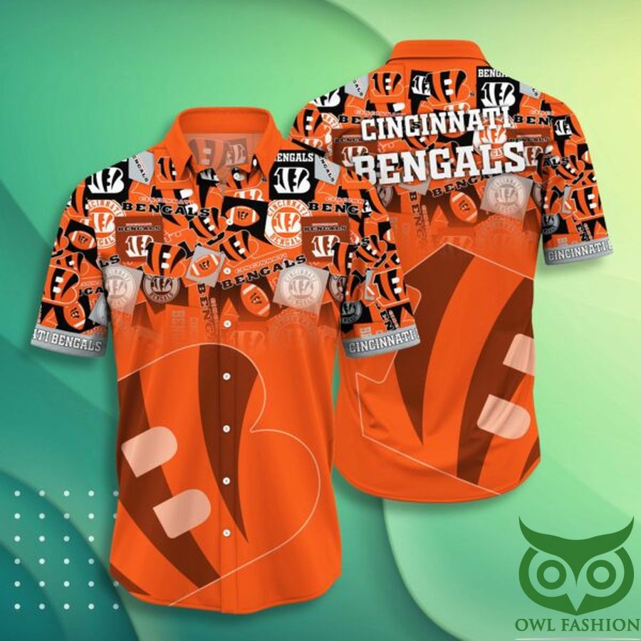 15 NFL Cincinnati Bengals Orange Multiple Logos Hawaiian Shirt