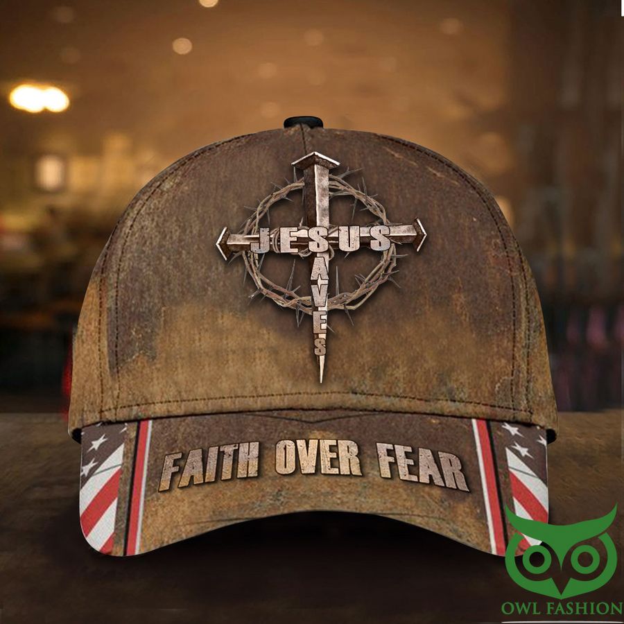 19 Jesus Saves Faith Over Fear USA Flag Classic Cap Cross Christian Vintage Classic Caps Gift For Men