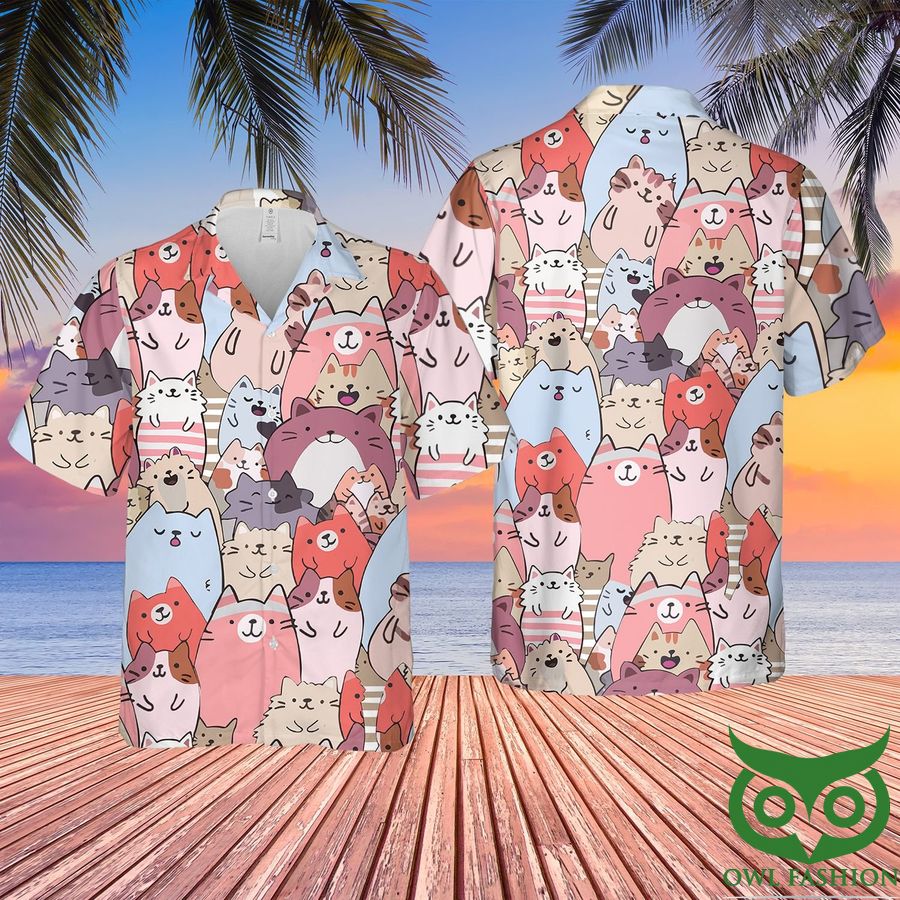 34 Cute Colorful Cartoon Cats Summer Hawaiian Shirt
