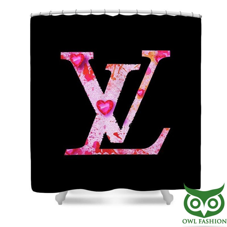 60 Luxury Louis Vuitton Pink Heart Logo Black Window Curtain