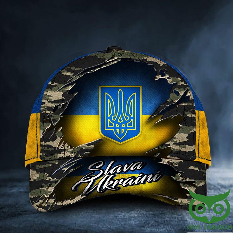 43 Stand With Ukraine Slava Ukraini Camo Classic Cap Mens Ukrainian Flag Camouflage Classic Caps