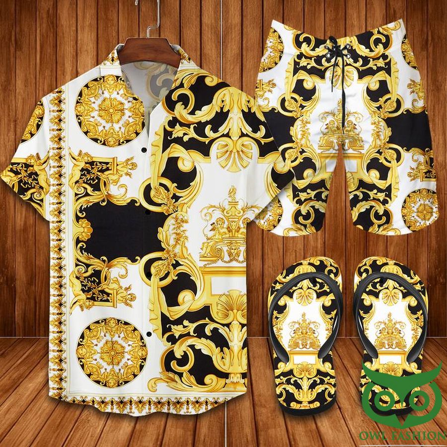 14 Versace Yellow Pattern Hawaiian Outfit Combo Flip Flops