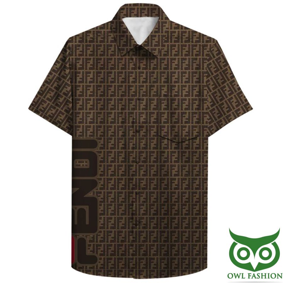 185 Fendi Dark Brown Flip Flops And Combo Hawaiian Shirt Shorts