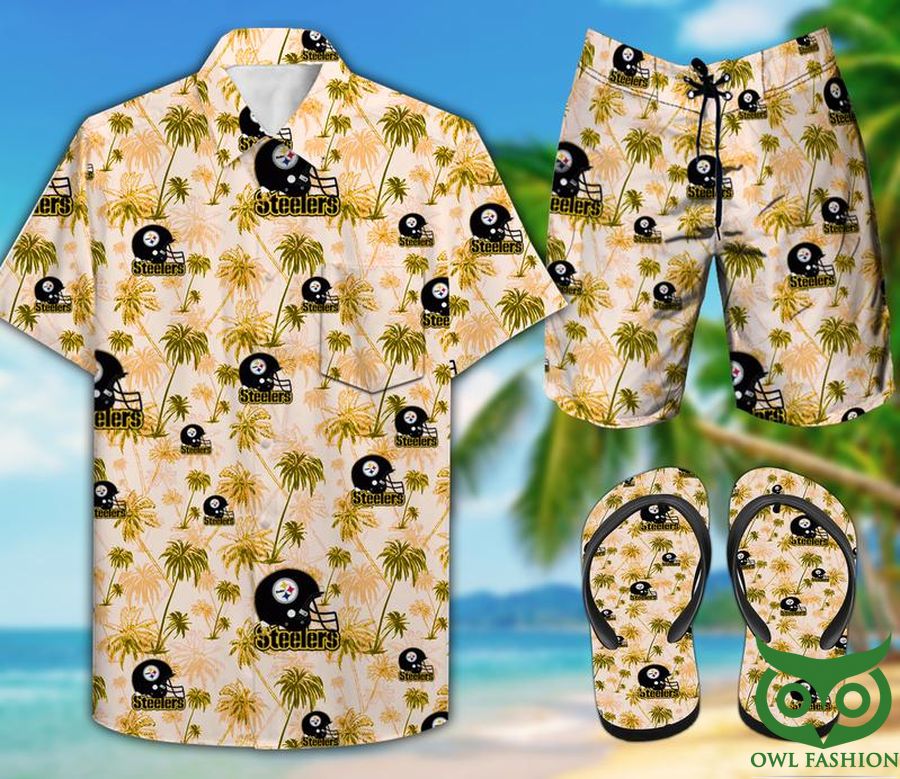 117 Pittsburgh Steelers Combo Hawaii Shirt Shorts Flip Flops