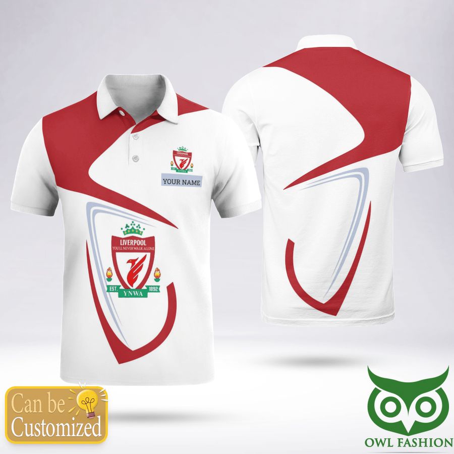 204 Custom Name Liverpool White Red Logo Polo Shirt