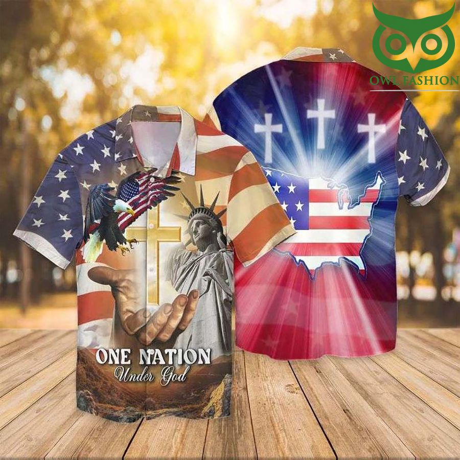 21 4th Of July Independence Day American Flag Jesus One Mation Under God Eagle Hawaiian Shirt