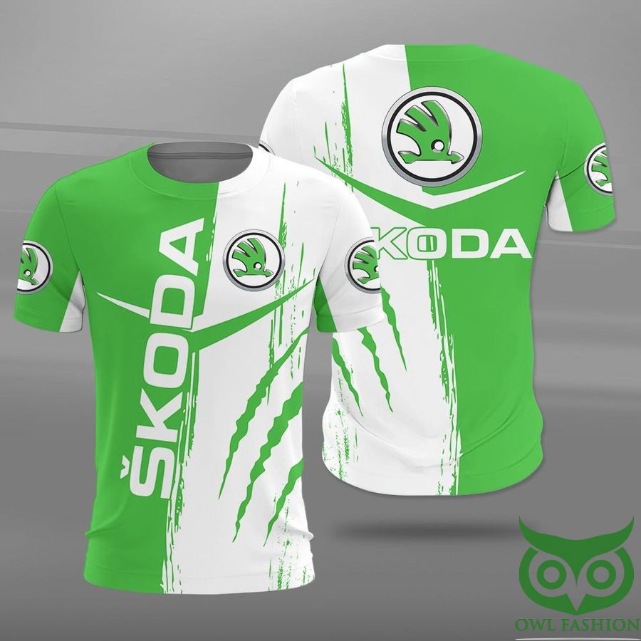 xdbKYN4r 42 Skoda Logo White and Green 3D Shirt